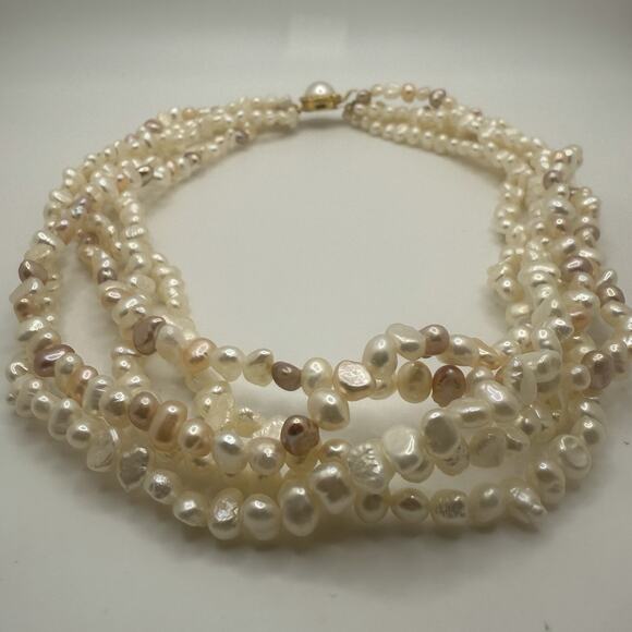 Vintage Faux Pearl Necklace Multi Strand White Pink Purple 16.5” - Picture 2 of 11